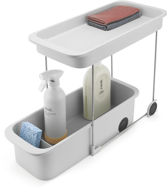 Unyqoos® Dubbeldeks keukenwagen met wielen en handige opbergruimtes voor onder de gootsteen