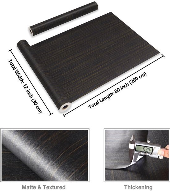 Unyqoos® Zelfklevende Zwart Gouden Houtlook Folie voor Meubels en Wanden 30cm x 200cm