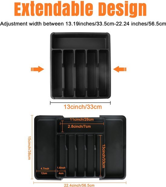 Unyqoos® Verstelbare en uitbreidbare keukenlade-organizer voor bestek en kookgerei