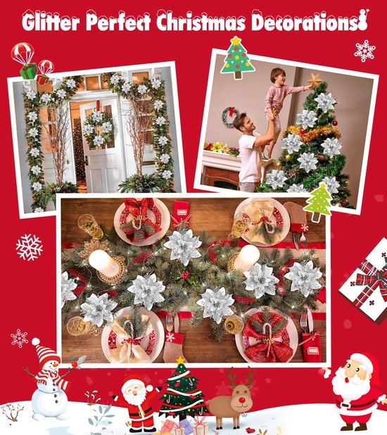 Unyqoos® Glitterende kunstbloemen voor feestelijke kerst- en bruiloftsdecoratie