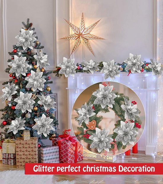 Unyqoos® Glitterende kunstbloemen voor feestelijke kerst- en bruiloftsdecoratie