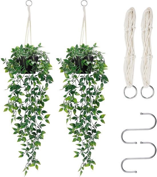 Unyqoos ® Realistisch ogende hangende decoratieve planten met pot voor interieurontwerp, 2 stuks, 85 cm, veelzijdige decoratie