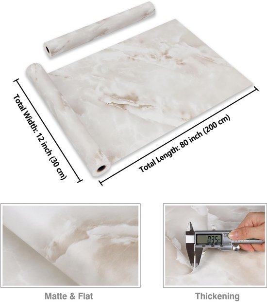 Unyqoos® Moderne zelfklevende marmerfolie voor keuken en badkamer in mat beige, 30 cm x 200 cm