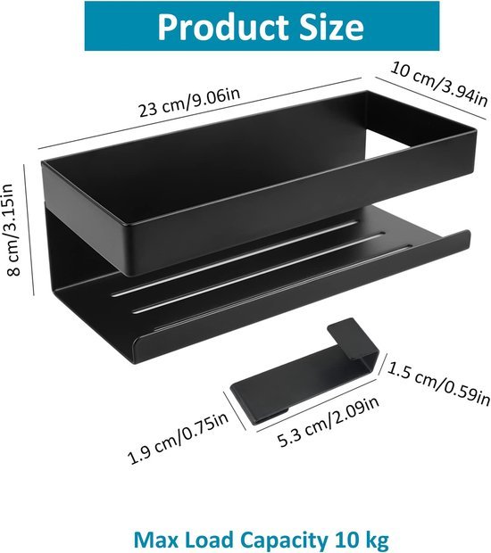 Unyqoos ® Stijlvolle en Praktische Doucheplank met Haken voor Muurbevestiging zonder Boren