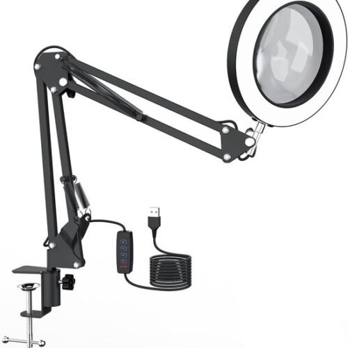 Unyqoos® Dimbare bureaulamp met vergrootglas en klem voor flexibel gebruik