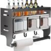 Unyqoos® Metalen hangend kruidenrek met keukenrolhouder en drie kruidenboxen