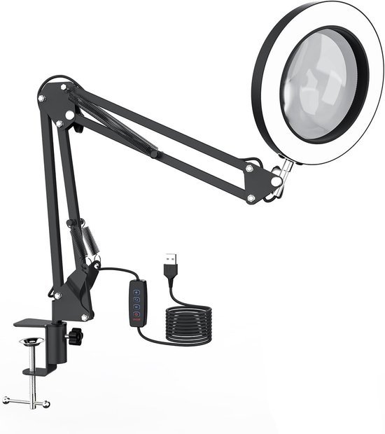 Unyqoos® Dimbare bureaulamp met vergrootglas en klem voor flexibel gebruik