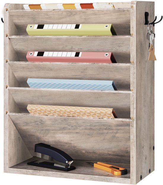 550x622-5.jpg Unyqoos® Wandgemonteerde houten documentenhouder met zes niveaus voor thuiskantoor