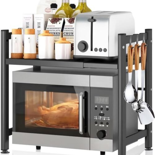 Unyqoos® Verstelbaar Keukenrek met Flexibele Opbergruimte en Extra Haken voor Efficiëntie