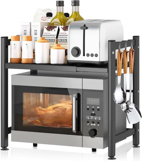 550x622-7.jpg Unyqoos® Verstelbaar Keukenrek met Flexibele Opbergruimte en Extra Haken voor Efficiëntie