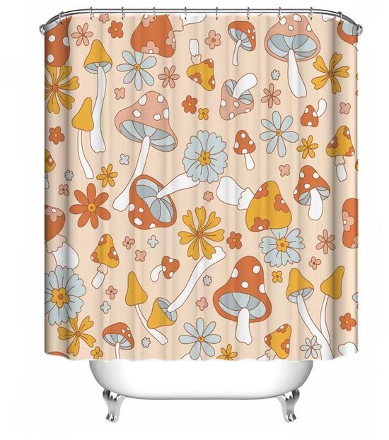 550x623-1.jpg Unyqoos® Stijlvol en Kleurrijk Douchegordijn met Levendige Paddenstoelenprint voor Badkamerdecoratie, Inclusief 12 Haken