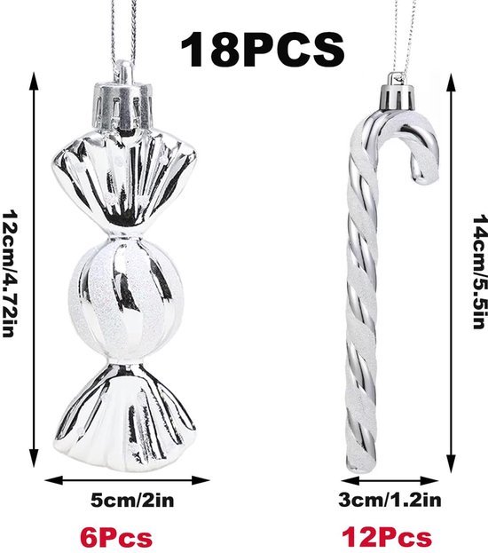 550x623-17.jpg Unyqoos® Set van 18 zilverwitte suikerstokken en kerstballen voor feestelijke boomdecoratie