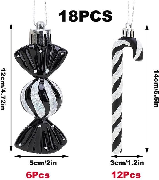 550x623-19.jpg Unyqoos® Set van 18 Zwart-Witte Suikerstokken en Kerstballen voor Unieke Kerstdecoratie
