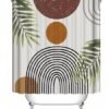 Unyqoos® Retro-Boho Stijlvolle Doucheschermset met Abstracte Boog en Zon, 183x183 cm, Inclusief Haken