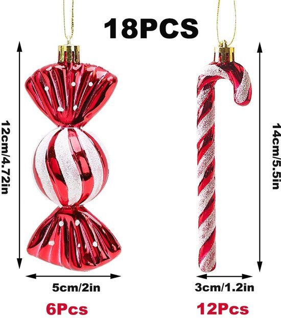 550x623-21.jpg Unyqoos® Set van 18 Kerstboomdecoraties met Suikerstok Design en Glittereffect