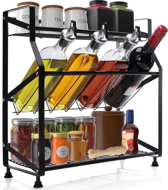 Unyqoos ® Kruidenorganizer met Drie Lagen en IJzeren Frame voor Keuken en Badkamer