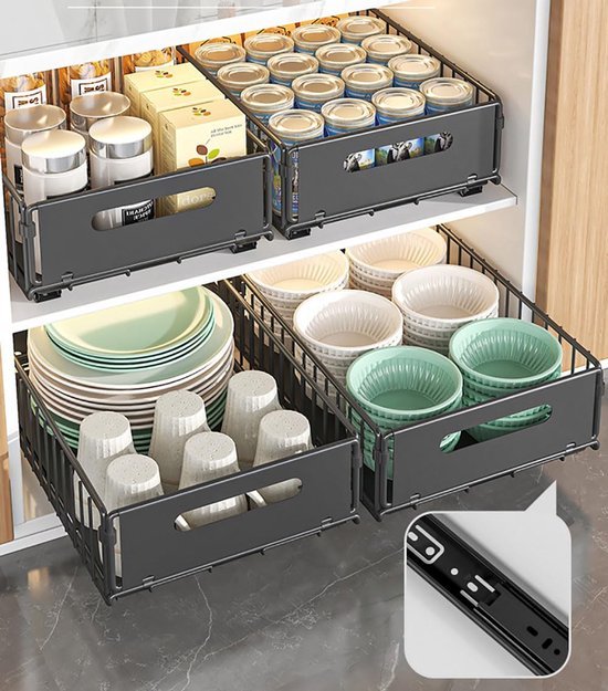 Unyqoos ® Uittrekbare Telescopische Lade Organizer voor Keukenkasten en Meer, Zonder Boren of Spijkeren Nodig