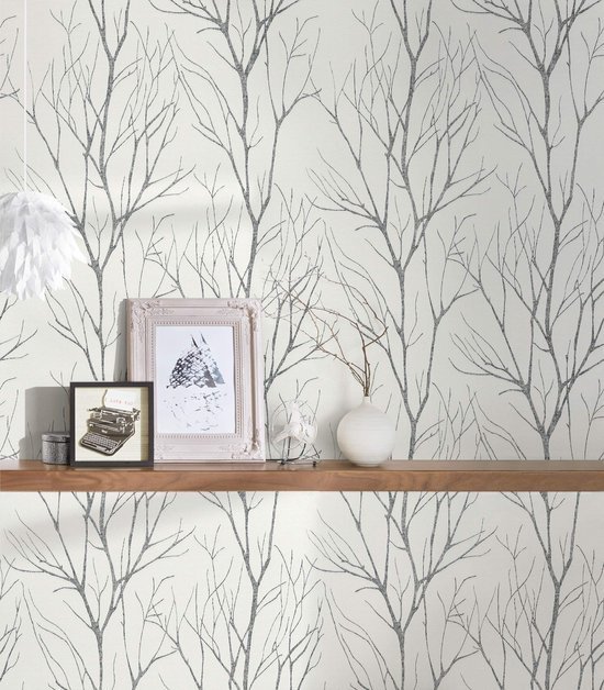 Unyqoos® Hoogwaardig vliesbehang met glanzend boommotief en metallic uitstraling