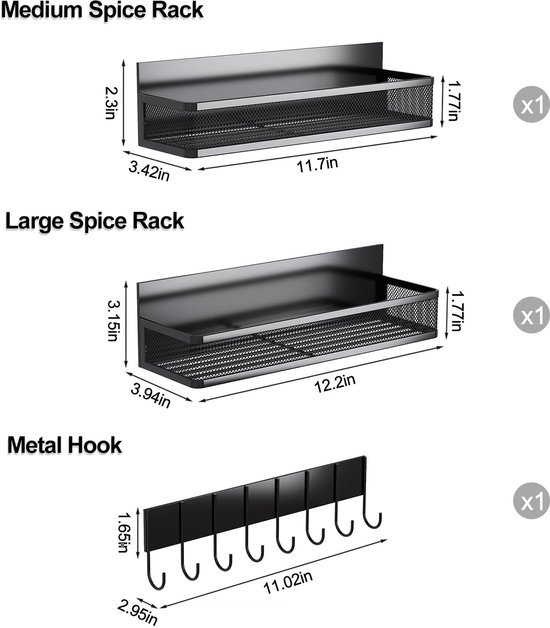 Unyqoos® Veelzijdige Magnetische Keuken- en Huishoud Organizer Set met 3 Planken en 8 Haken voor Efficiënte Opslag