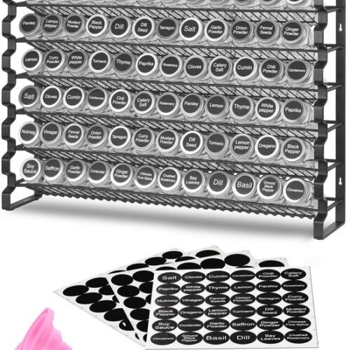 550x630-11.jpg Unyqoos® Ruim kruidenrek met zes niveaus inclusief 72 glazen potjes en etiketten