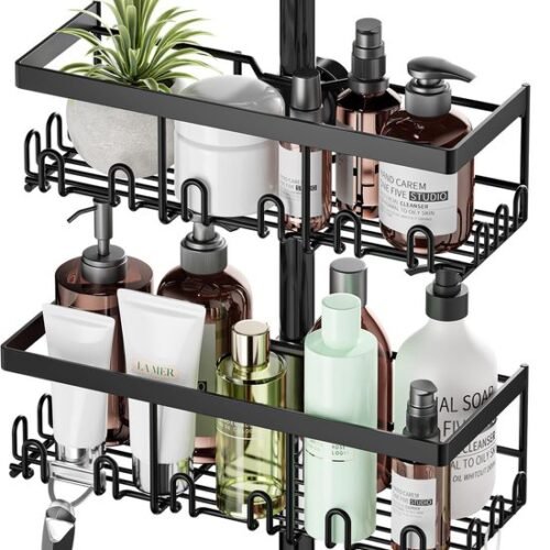 Unyqoos ® Innovatieve Badkamer Doucheplank Set voor Stangmontage zonder Boren, Roestvrij Staal, Zwart, 2 Stuks