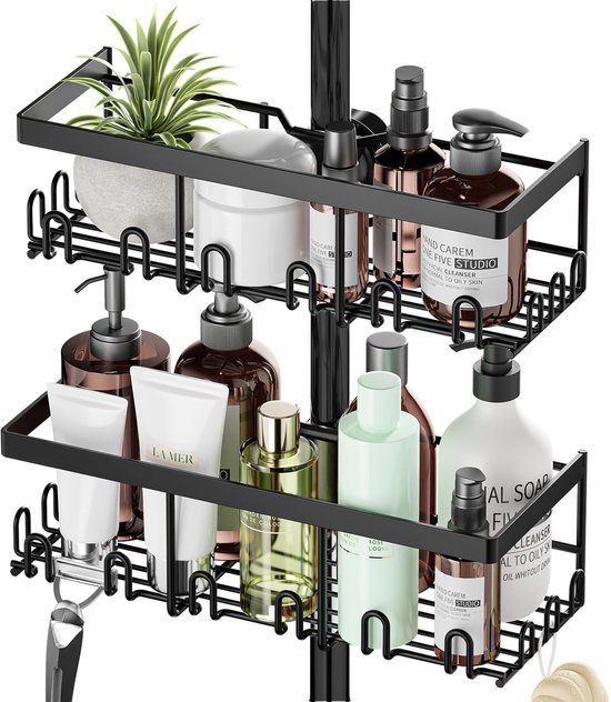 Unyqoos ® Innovatieve Badkamer Doucheplank Set voor Stangmontage zonder Boren, Roestvrij Staal, Zwart, 2 Stuks