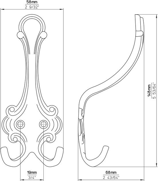 Unyqoos® Antiek Stijlvolle Dubbele Hoedhaak voor Jassen en Accessoires in Metaal Messing Look