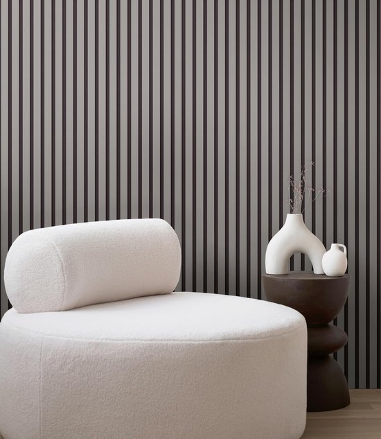 550x633-2.jpg Unyqoos® Stijlvol vliesbehang met houtlook en wandpaneelmotief in grijs en zwart