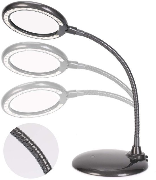 Unyqoos® Oplaadbare bureaulamp met vergrootglas en flexibele zwanenhals voor veelzijdig gebruik