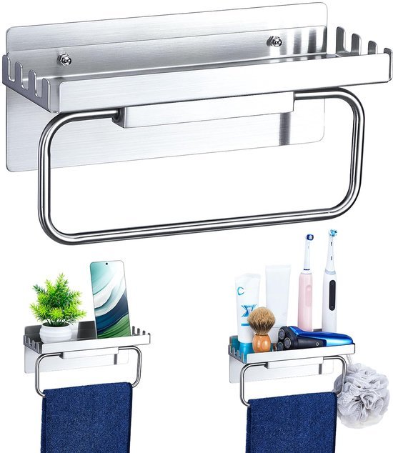 Unyqoos® Moderne zelfklevende handdoekhouder met opbergruimte voor badkamer en keuken