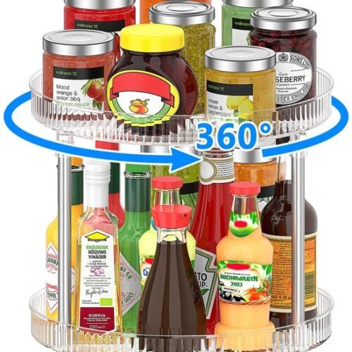 Unyqoos® Draaibare Keukenorganizer met Dubbel Niveau voor Efficiënte Opslag en Gemakkelijk Toegang tot Keukenbenodigdheden
