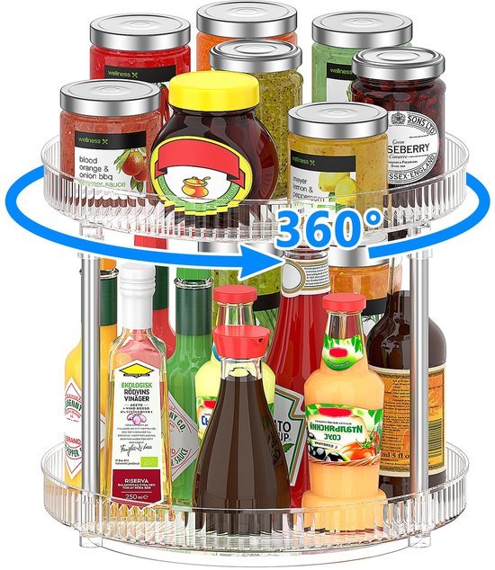 Unyqoos® Draaibare Keukenorganizer met Dubbel Niveau voor Efficiënte Opslag en Gemakkelijk Toegang tot Keukenbenodigdheden