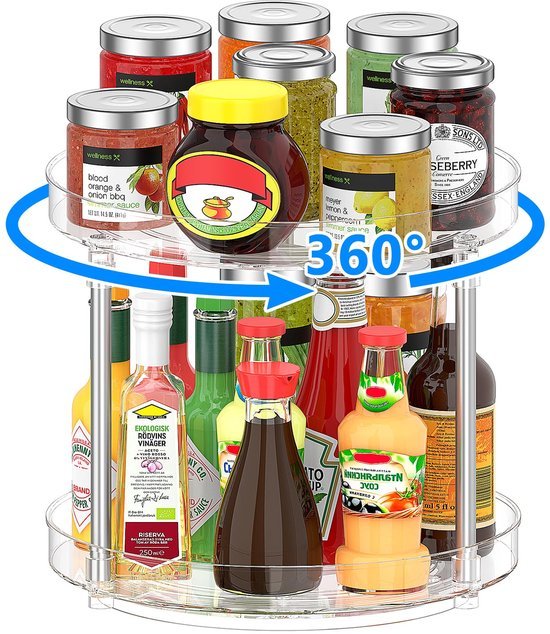 Unyqoos® Dubbel Laags Draaiplateau voor Keuken en Koelkast Organisatie
