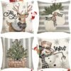 Unyqoos® Set van vier feestelijke kussenhoezen met kerstmotieven voor warme sfeer