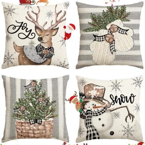 Unyqoos® Set van vier feestelijke kussenhoezen met kerstmotieven voor warme sfeer