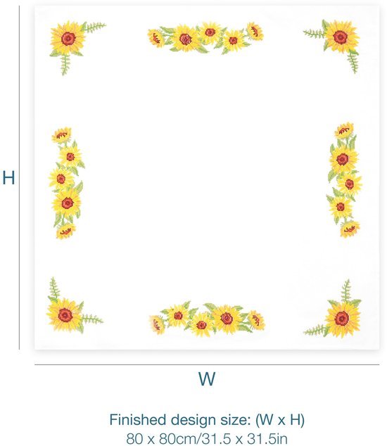 Unyqoos® Complete kruissteekset met zonnebloemontwerp voor tafelkleed van 80 x 80 cm