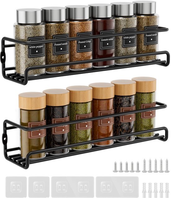 Unyqoos® Kruidenrek Set van 2 voor Muurmontage met Zelfklevende Bevestiging en Schroeven