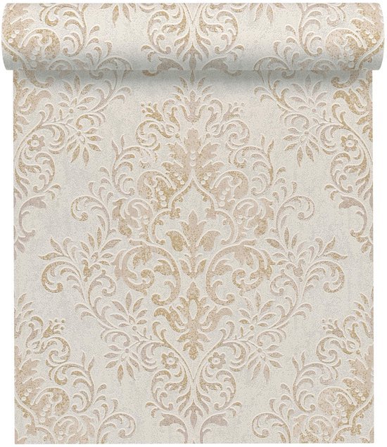 Unyqoos® Elegant vliesbehang met barokke ornamenten in beige en bruin tinten, beige-bruin