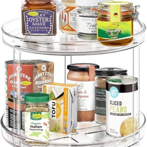 Unyqoos® Draaibare Organizer met Twee Lagen voor Keuken, Eetkamer en Koelkast, 360° Rotatie, 23 cm Diameter