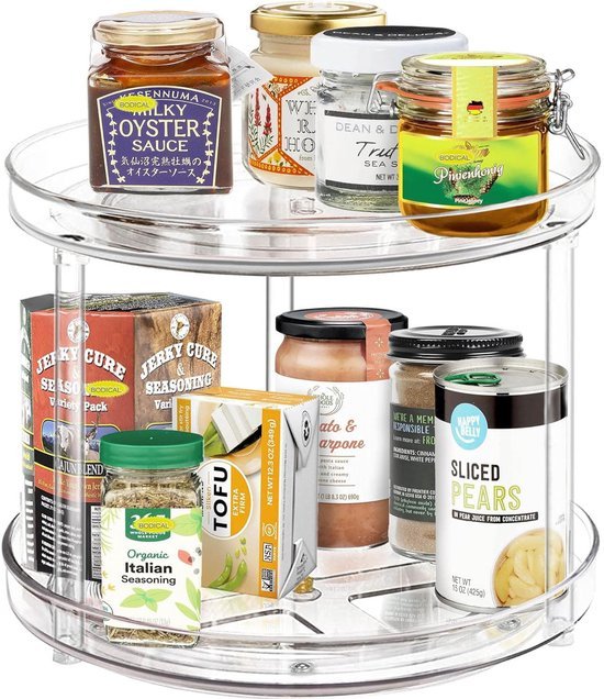 Unyqoos® Draaibare Organizer met Twee Lagen voor Keuken, Eetkamer en Koelkast, 360° Rotatie, 23 cm Diameter