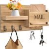 Unyqoos® Houten wandhouder met plank en 6 haken voor sleutel en accessoires