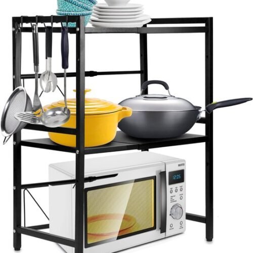 550x637-8.jpg Unyqoos® Verstelbaar en stevig magnetronrek met haken voor veelzijdig keuken gebruik