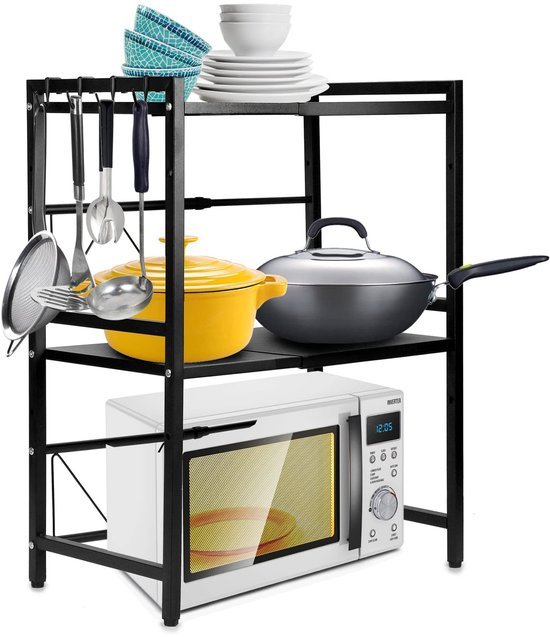550x637-8.jpg Unyqoos® Verstelbaar en stevig magnetronrek met haken voor veelzijdig keuken gebruik