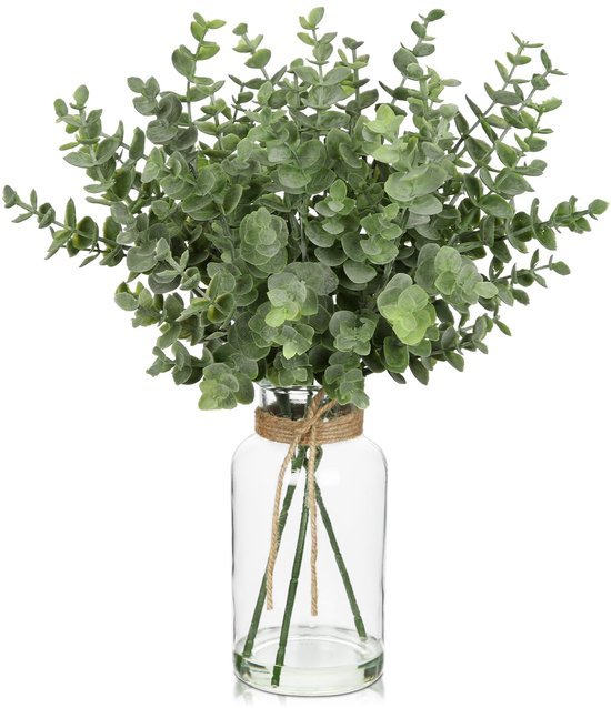 Unyqoos® Decoratieve kunstplant eucalyptus in glazen vaas voor interieurdecoratie