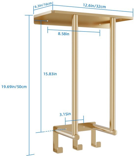 Unyqoos ® Stijlvol Metalen Handdoekenrek met Plank en 3 Haken voor Badkamerwand