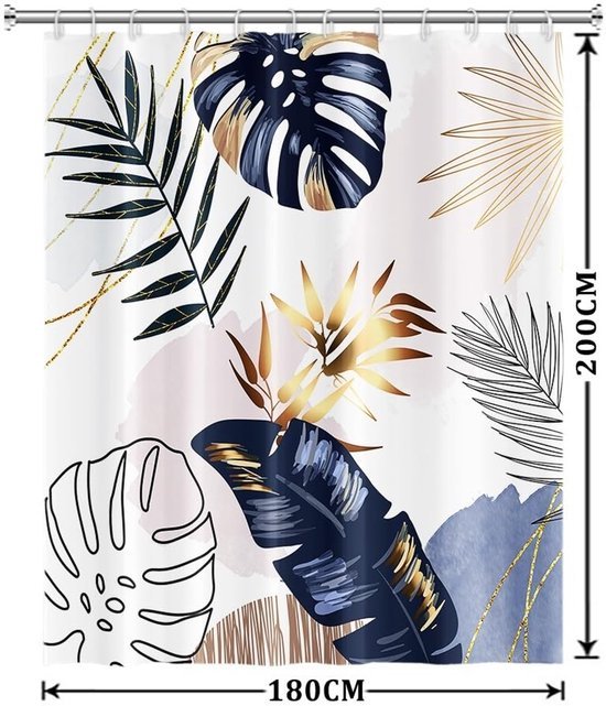 550x641-3.jpg Unyqoos® Tropische douchegordijn stof met palmbladeren en 12 haken