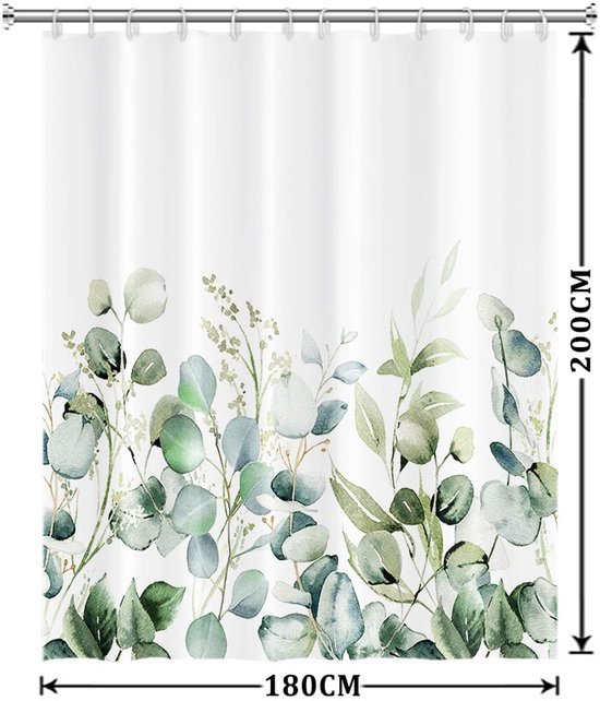 Unyqoos® Luxueus Douchegordijn met Groene Bladeren en Waterdicht Aquarel Plantenmotief voor Badkamer