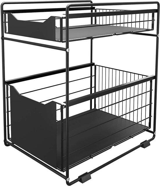 550x642-7.jpg Unyqoos® Ruimtebesparende Dubbel Laags Organizer voor Keuken, Badkamer en Slaapkamer met Uittrekbare Mand