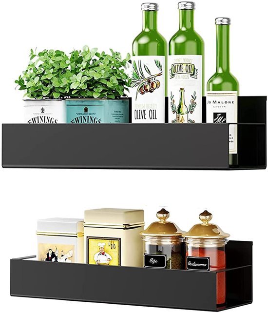 Unyqoos® Magnetische Keuken Organizer Planken voor IJzeren Oppervlakken, Kruidenrek Set van 2 Stuks in Zwart