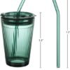 450 ml Groene Drinkbeker met Deksel en Rietje - Set van 2 Glazen Smoothiebekers met Rietje - Koffiebeker met Rietje voor Sap, Koffie, Water, Thee